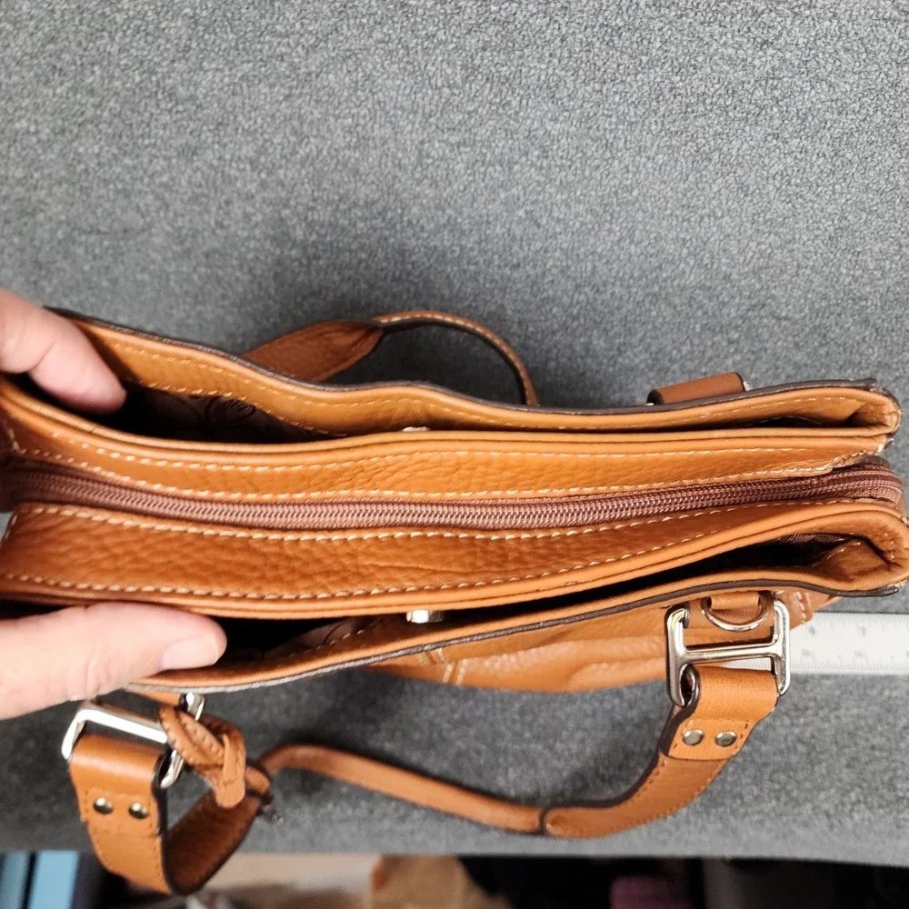 Fossil Cognac Pebbled‎ Leather Satchel Handbag ZB9962 Brown Key Charm